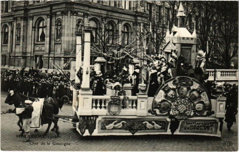 Carte postale ancienne Paris 1908- Les Fétes de la Mi-Caréme - Char de la Gascogne
