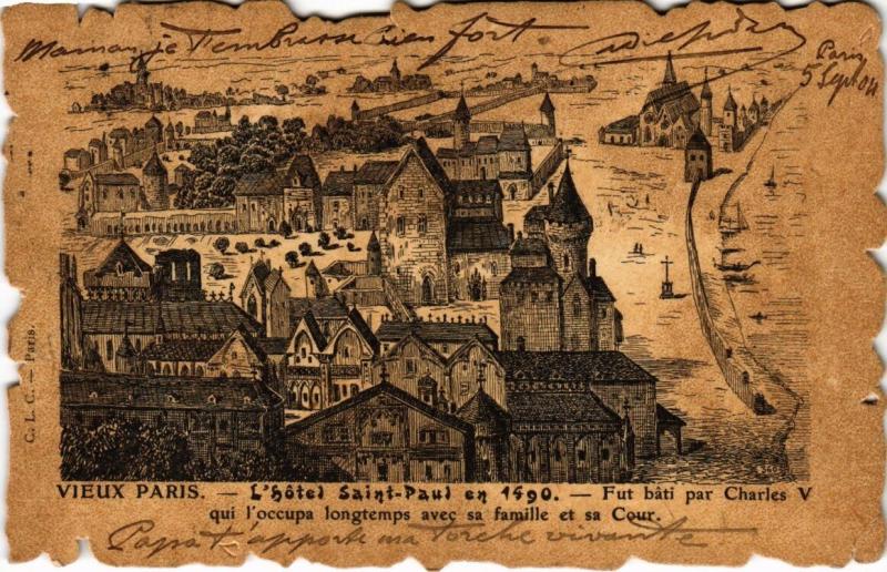 Carte postale ancienne Paris 4e - L'hotel Saint-Paul en 1490 à Paris 4e