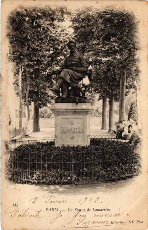 Carte postale ancienne Statue de Lamartine à Paris 16e