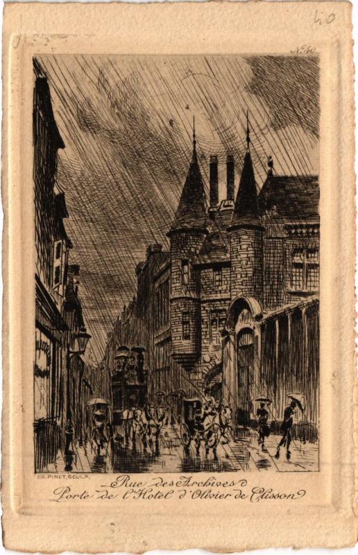 Carte postale ancienne Paris 3e Paris Rue des Archives orte de l'Hotel Olivier de Clisson à Paris 3e