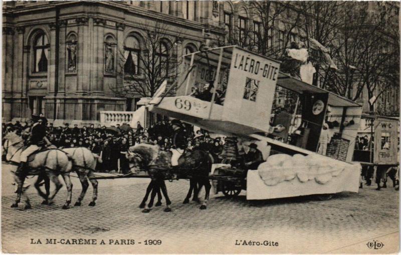 Carte postale ancienne Paris 1909- Les Fétes de la Mi-Caréme - L'Aéro-Gite