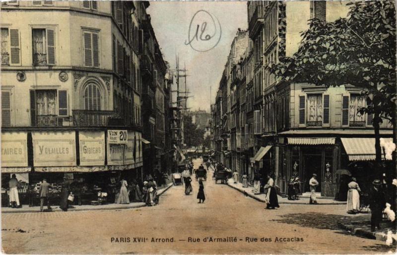 Carte postale ancienne Rue d'Armaillé - Rue des Acacias à Paris 17e