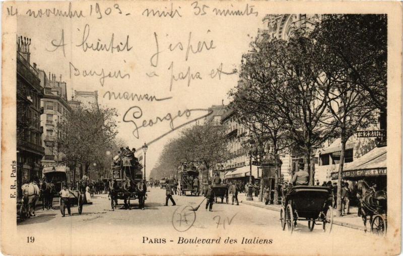 Carte postale ancienne Paris 9e - Boulevard des Italiens à Paris 9e
