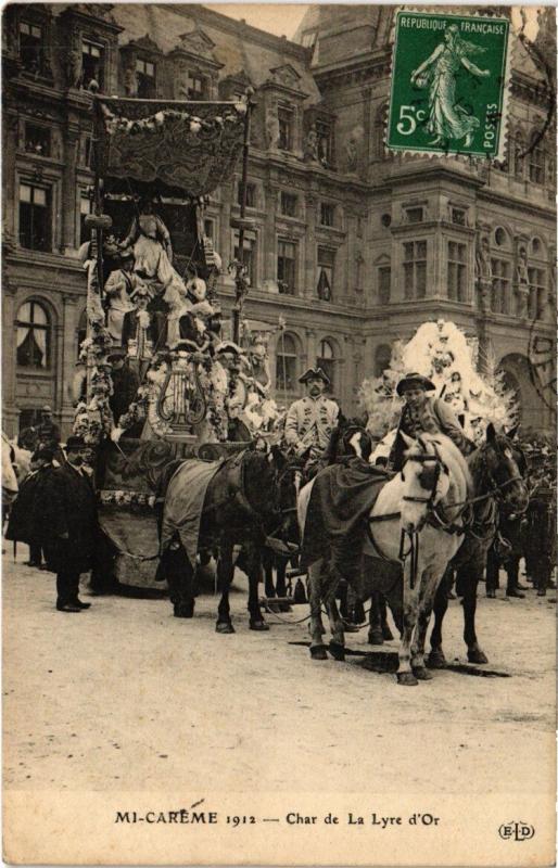 Carte postale ancienne Paris 1912- Les Fétes de la Mi-Caréme - Char de la Lyre d'or