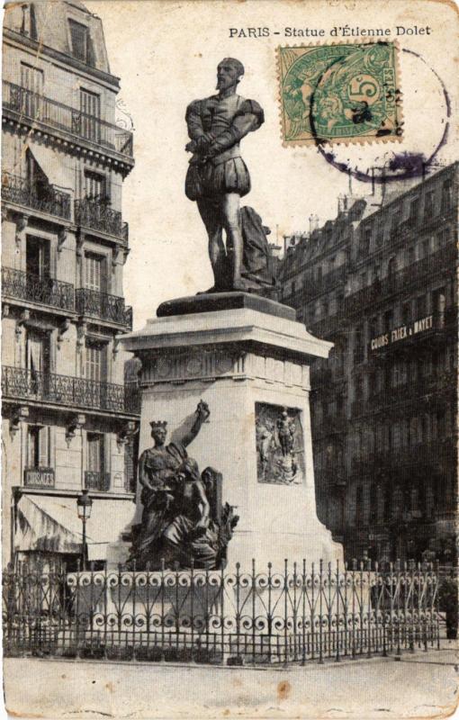 Carte postale ancienne Paris 5e-Statue d'Etienne Dolet à Paris 5e