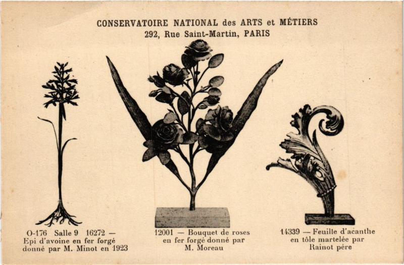 Carte postale ancienne Paris (3e) Cnam - Fleurs en fer forgé à Paris 3e
