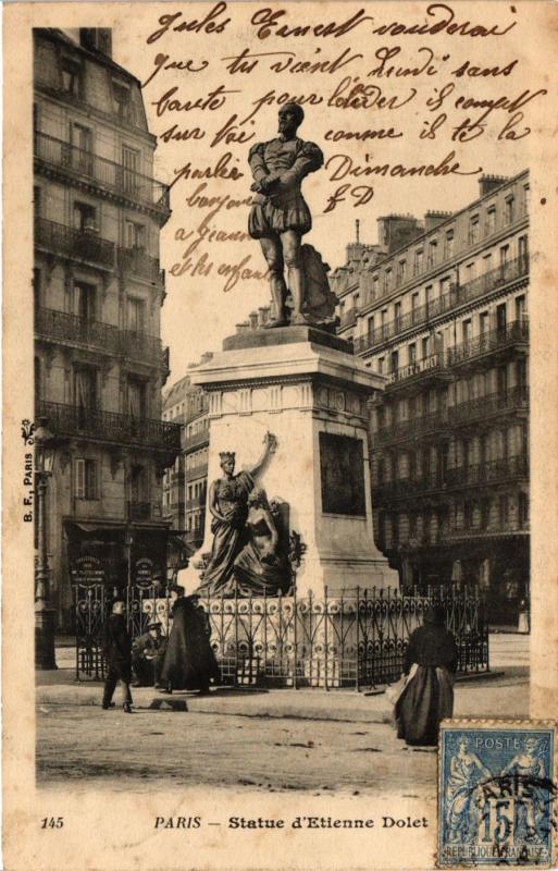 Carte postale ancienne Paris 5e-Statue d'Etienne Dolet à Paris 5e