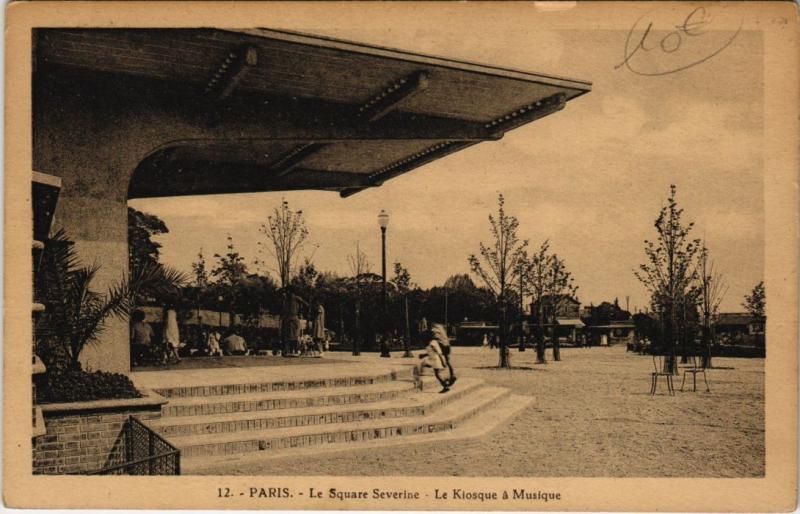 Carte postale ancienne Le Square Séverine - Le Kiosque à Musique à Paris 20e