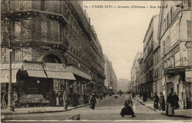 Carte postale ancienne Avenue d'Orléans - Rue Brézin à Paris 14e