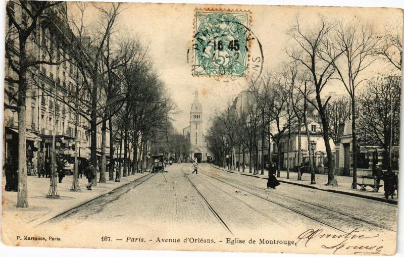 Carte postale ancienne Avenue d'Orléans - Eglise de Montrouge à Paris 14e