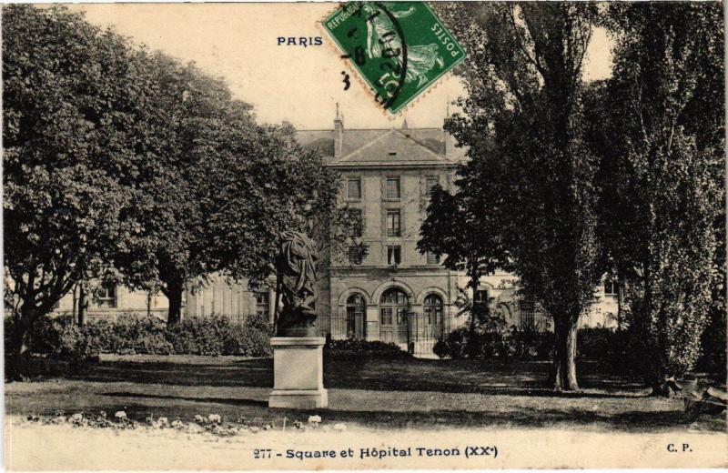 Carte postale ancienne Square et Hôpital Tenon à Paris 20e