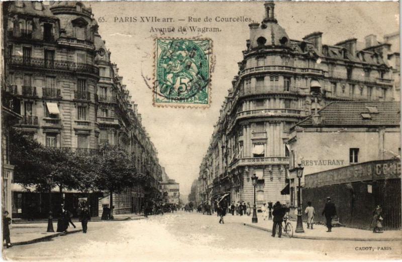 Carte postale ancienne Rue de Courcelles - Avenue de Wagram à Paris 17e