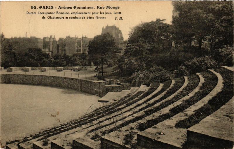 Carte postale ancienne Paris 5e-Arénes Romaines-Rue Monge à Paris 5e