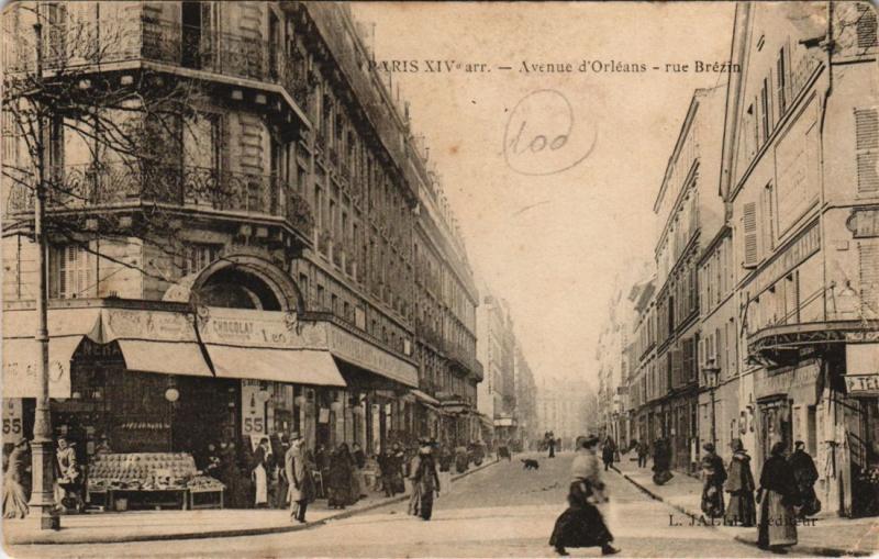 Carte postale ancienne Avenue d'Orléans - Rue Brézin à Paris 14e