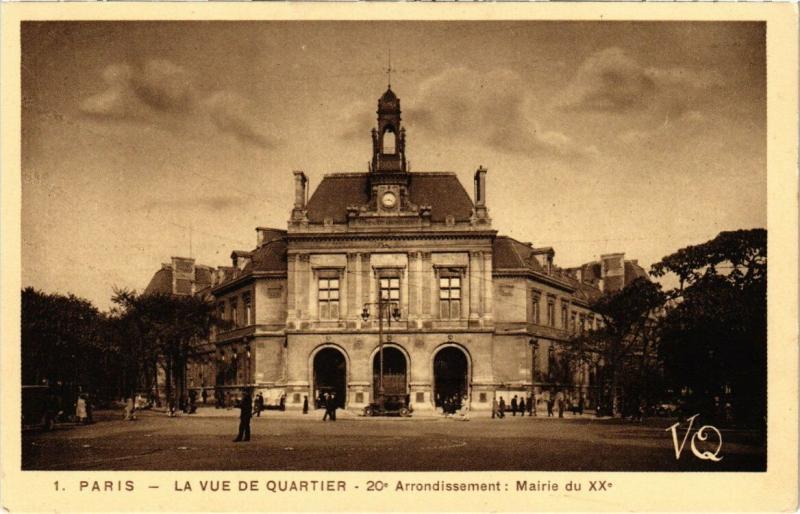 Carte postale ancienne Mairie du XXe à Paris 20e