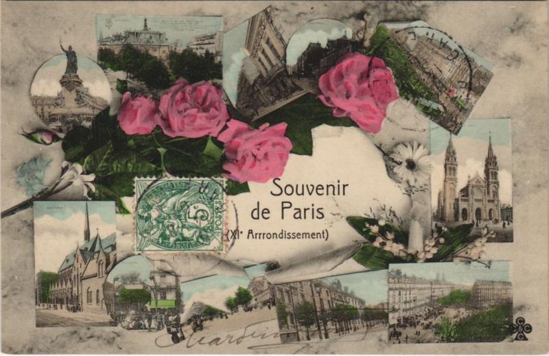 Carte postale ancienne Paris 11e Souvenir à Paris 11e