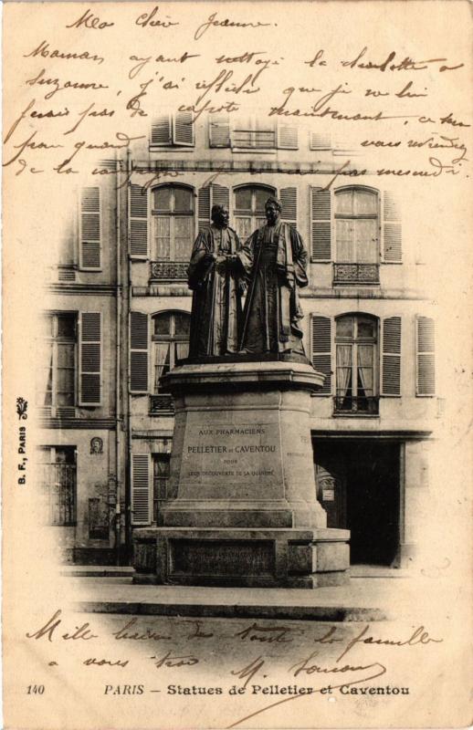 Carte postale ancienne Paris 5e-Statues de Pelletier et Caventou à Paris 5e