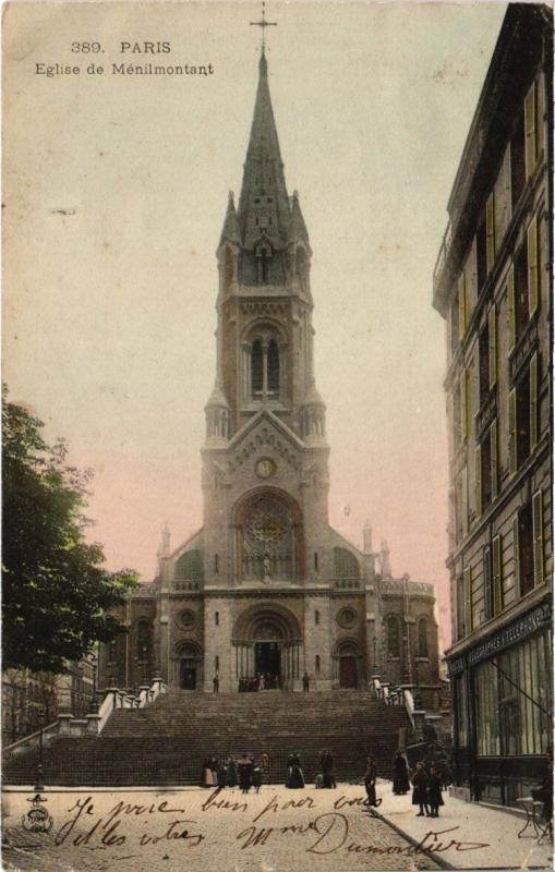 Carte postale ancienne Eglise de Ménilmontant à Paris 20e