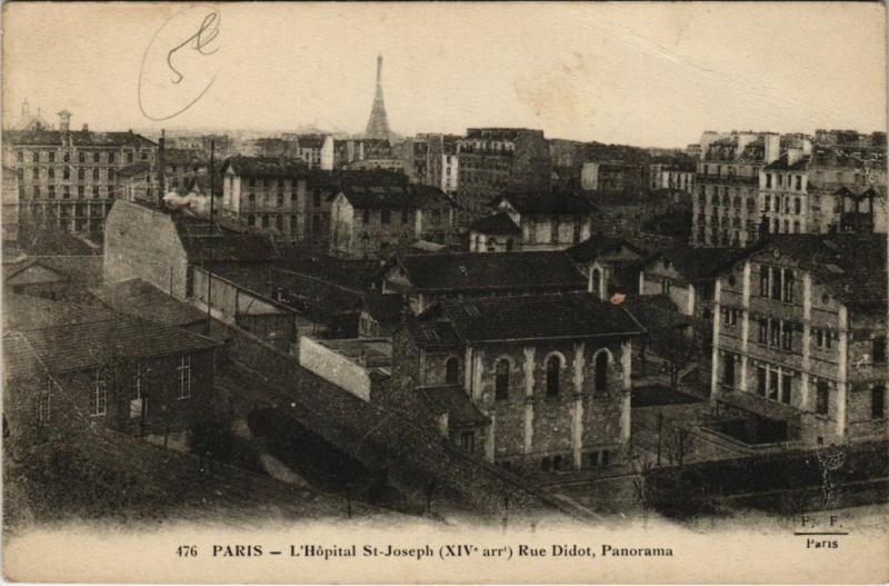 Carte postale ancienne L'Hôpital Saint-Joseph - Rue Didot, Panorama à Paris 14e