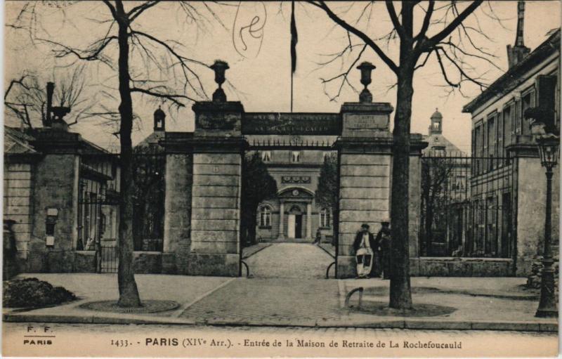 Carte postale ancienne Entrée de la Maison de Retraite de La Rochefoucauld à Paris 14e