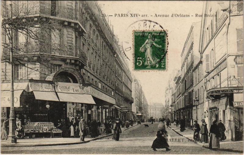 Carte postale ancienne Avenue d'Orléans - Rue Brézin à Paris 14e