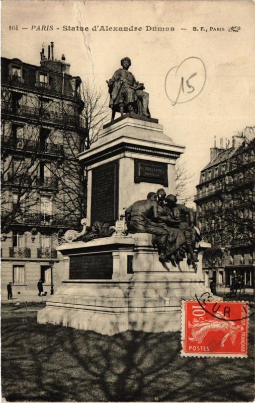 Carte postale ancienne Statue d'Alexandre Dumas à Paris 17e