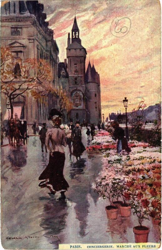 Carte postale ancienne Paris 4e - Conciergerie, marché aux fleurs à Paris 4e