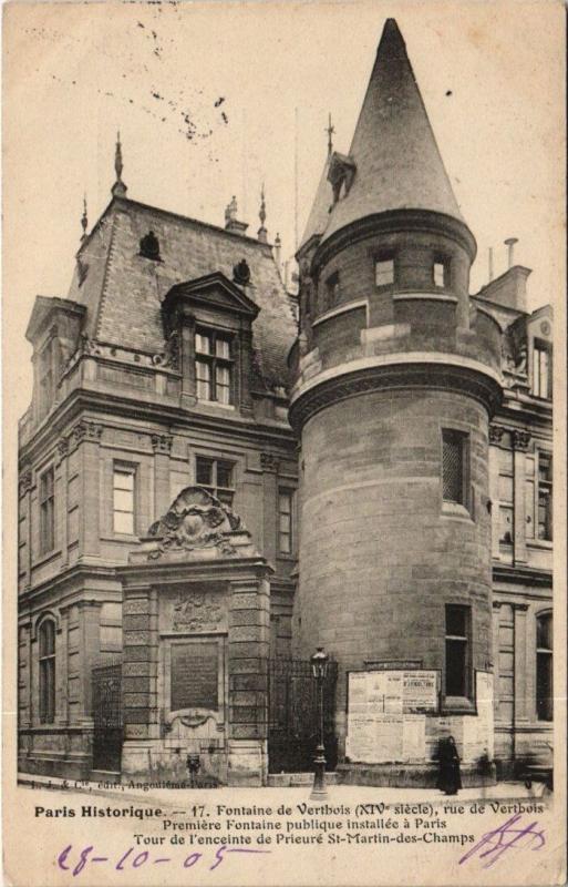 Carte postale ancienne Paris 3e - Fontaine de Vertbois (XIVe siècle) à Paris 3e