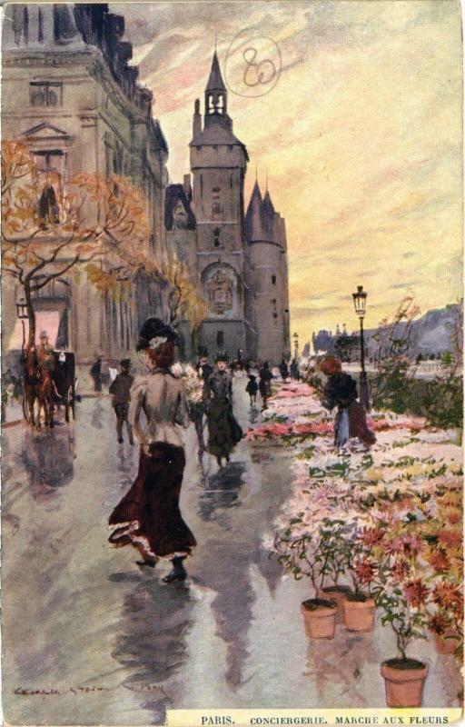 Carte postale ancienne Paris 4e - Conciergerie, marché aux fleurs à Paris 4e