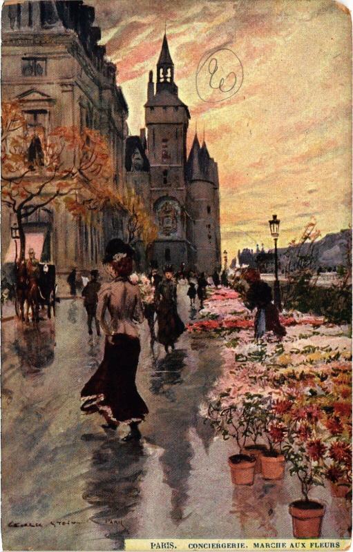 Carte postale ancienne Paris 4e - Conciergerie, marché aux fleurs à Paris 4e