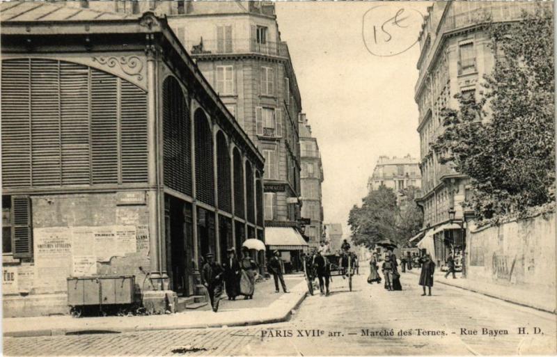 Carte postale ancienne Marché des Ternes - Rue Bayen à Paris 17e