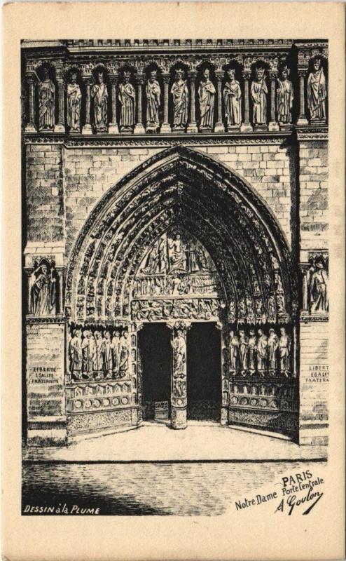Carte postale ancienne Paris 4e - Notre-Dame Porte Centrale à Paris 4e