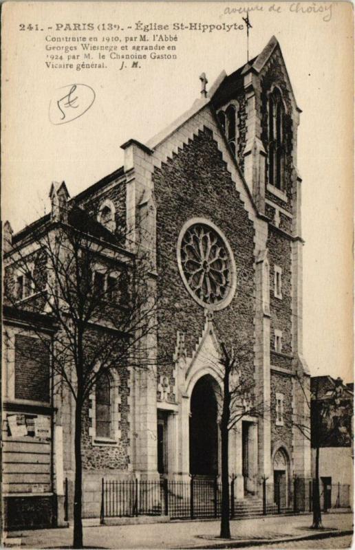 Carte postale ancienne Paris 13e - 241. Eglise Saint-Hippolyte à Paris 13e