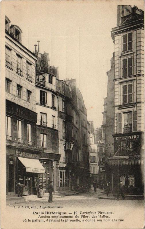 Carte postale ancienne Carrefour Pirouette, Ancien emplacement du Pilori des Halles à Paris 1er