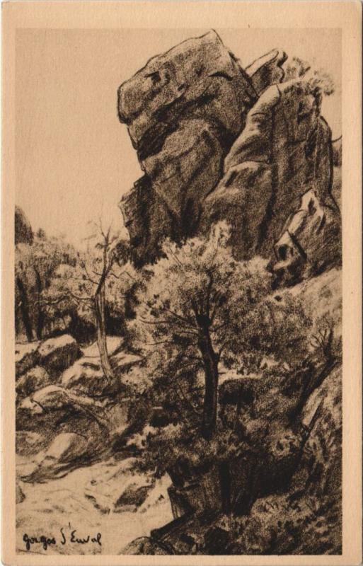 Carte postale ancienne Dans les Gorges d'Enval - Dessin Clementel à Enval
