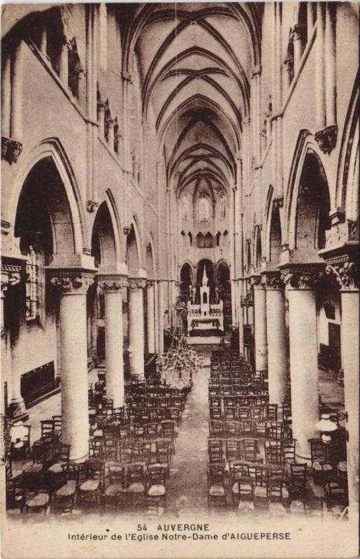Carte postale ancienne Aiguperse Interieur de l'Eglise Notre-Dame
