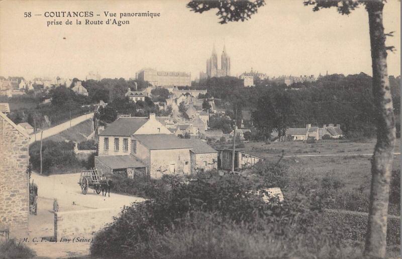 Carte postale ancienne Coutances Vue Panoramique Prise De La Route D'Agon à Coutances