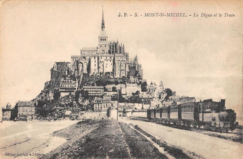 Carte postale ancienne Mont Saint Michel - La Digue Et Le Train