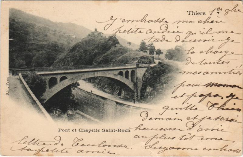 Carte postale ancienne Thiers Pont et Chapelle Saint-Roch à Thiers