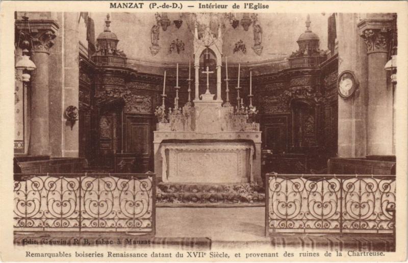 Carte postale ancienne Manzat Interieur de l'Eglise à Manzat