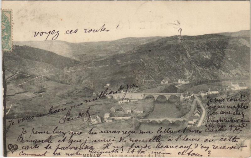 Carte postale ancienne Menat Vue Panoramique du Pont à Menat