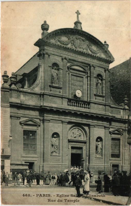 Carte postale ancienne Paris 3e Paris-Eglise Sainte-Elisabeth, Rue du Temple à Paris 3e