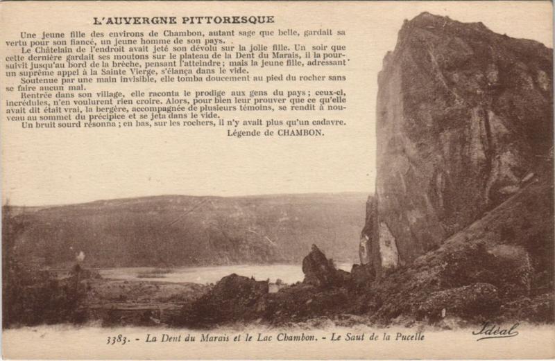 Carte postale ancienne La Dent du Marais et le Lac Chambon - Le Saut de la Pucelle