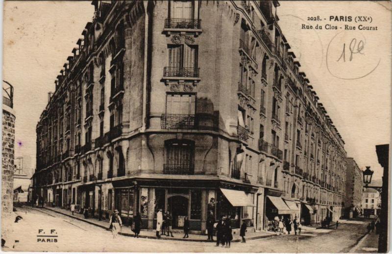 Carte postale ancienne Rue du Clos - Rue Courat à Paris 20e