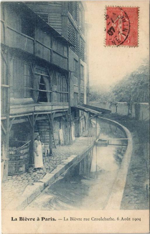Carte postale ancienne La Bièvre à Paris - La Bièvre rue Croulebarbe - 6 Août 1904 à Paris 13e