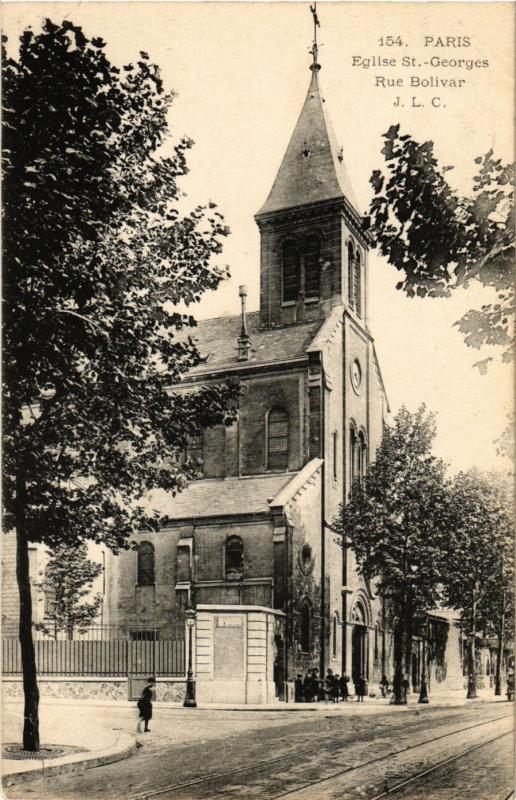 Carte postale ancienne Eglise Saint-Georges - Rue Bolivar à Paris 19e