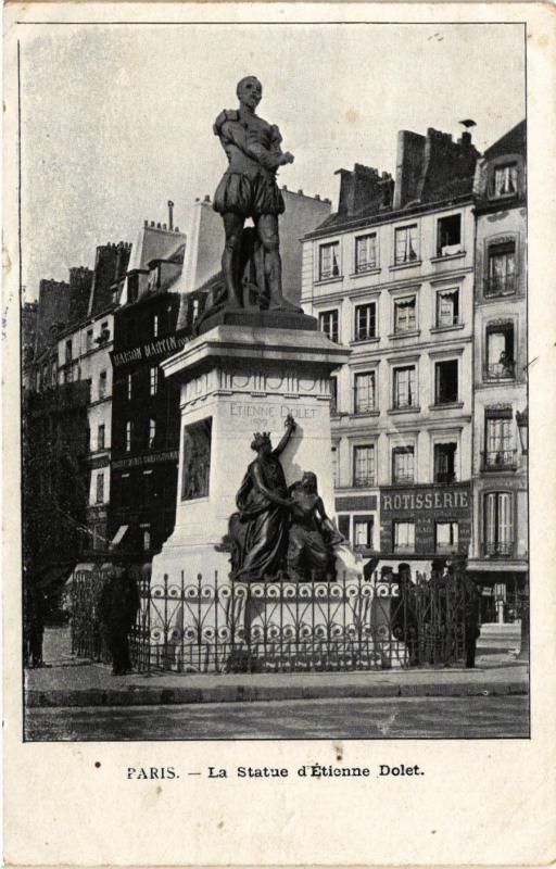 Carte postale ancienne Paris 5e-La Statue d'Etienne Dolet à Paris 5e