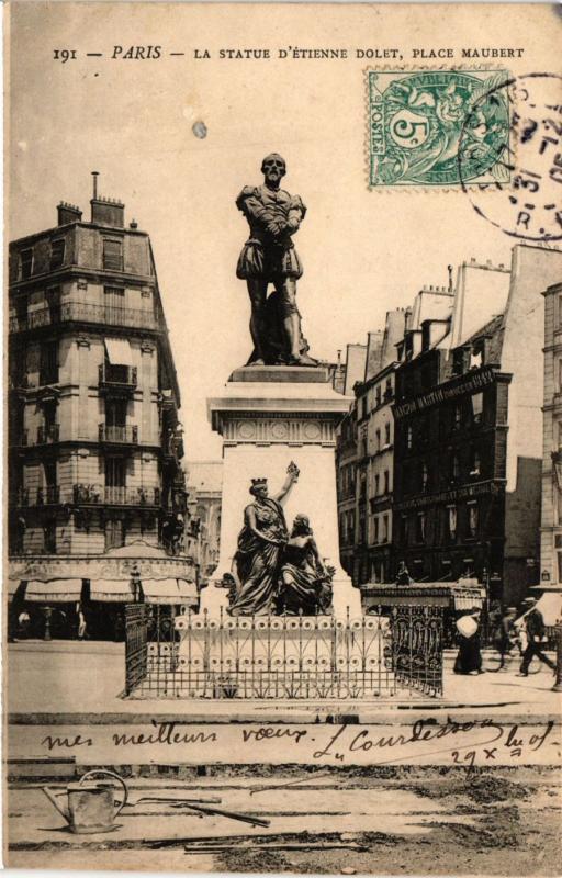 Carte postale ancienne Paris 5e-La Statue d'Etienne Dolet-Place Maubert à Paris 5e
