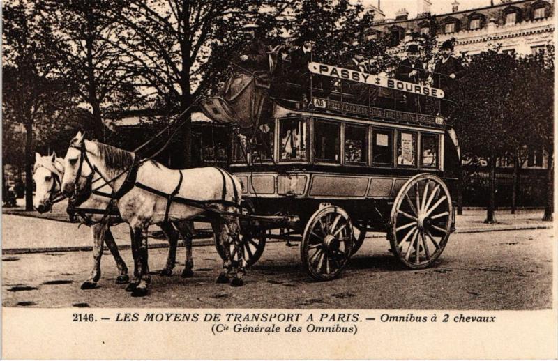 Carte postale ancienne Paris - Les Moyens de Transport - Omnibus á 3 chevaux à Paris