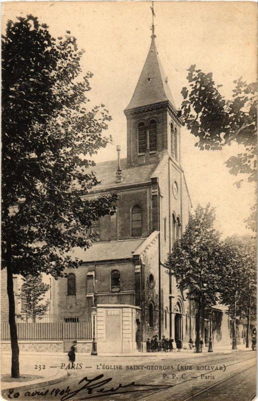 Carte postale ancienne L'Eglise Saint-Georges - Rue Bolivar à Paris 19e